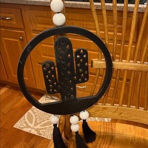 Hobby Lobby Hanging Black Wooden Cactus Decor with White Beads/Black Tassels